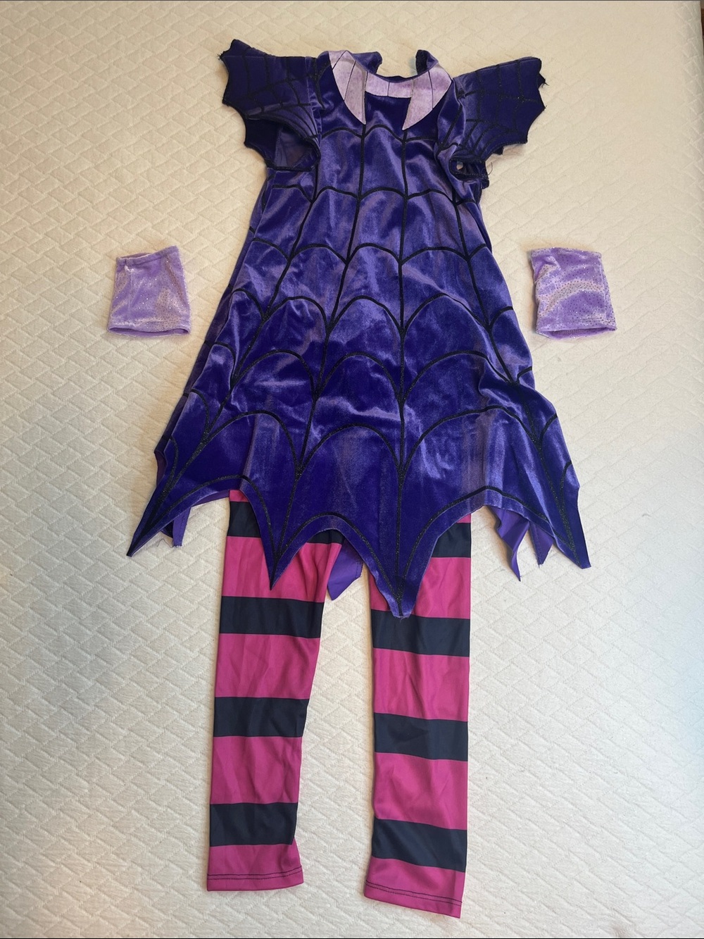 Disney Vampirina Purple Spider-Web Dress w Pink & Black Striped Leggings 3T-4T